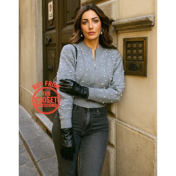 ZARA Wool-Blend Knit Jacket NWT | Gray Pearl Bomber Cardigan - Picture 2 of 12